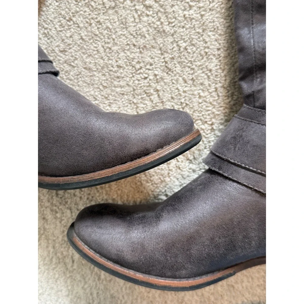 Madeline Gray Slouch Knee-High Boots w/ Buckle Sz 8.5 - Wide Calf-‎ Gently Worn